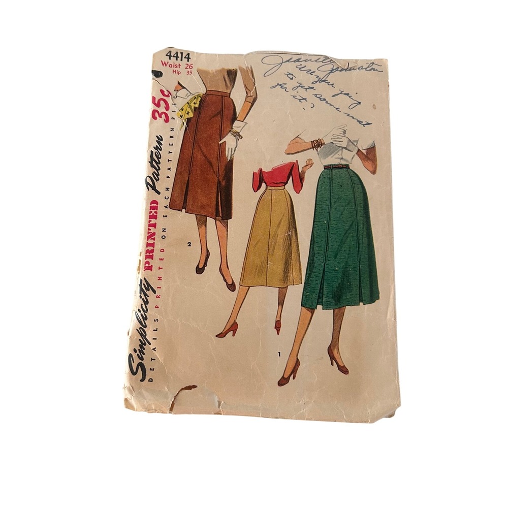 Vintage 1950s Simplicity 4414 Gored Skirt Sewing Pattern Sz 26 Cut Complete